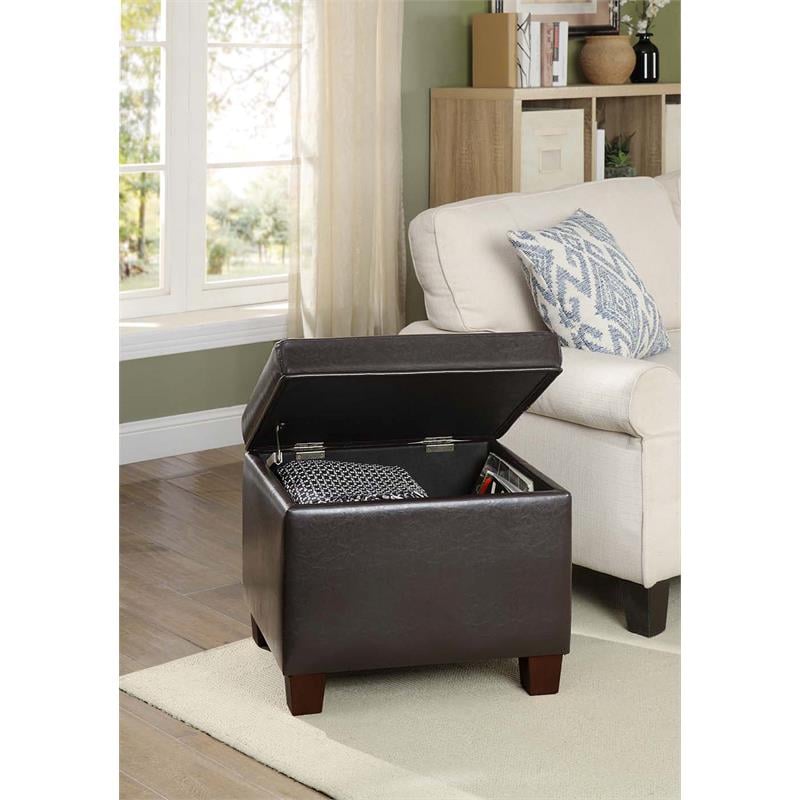 Pemberly Row Storage Ottoman in Espresso Faux Leather Fabric
