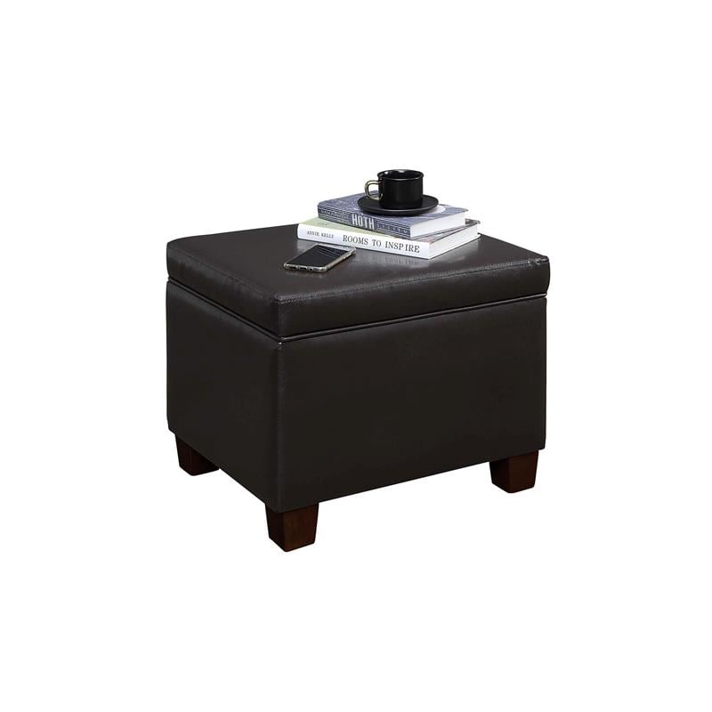 Pemberly Row Storage Ottoman in Espresso Faux Leather Fabric