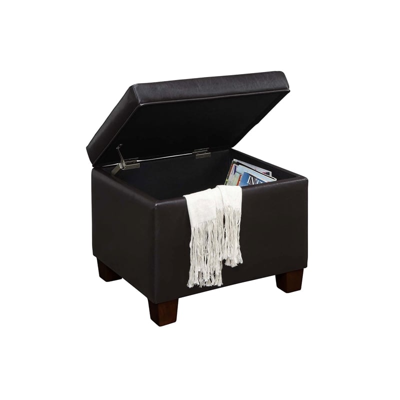 Pemberly Row Storage Ottoman in Espresso Faux Leather Fabric