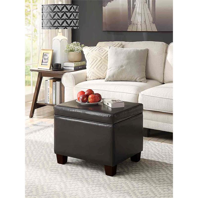 Pemberly Row Storage Ottoman in Espresso Faux Leather Fabric