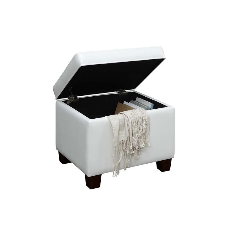 Pemberly Row Modern Storage Ottoman in Ivory Faux Leather Fabric