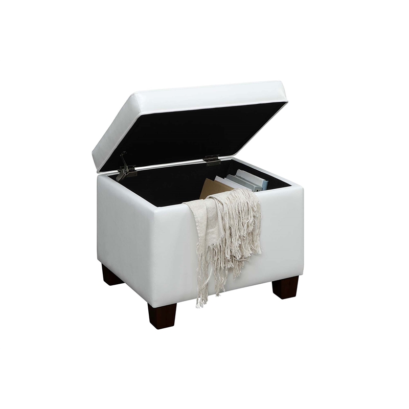 Pemberly Row Modern Storage Ottoman in Ivory Faux Leather Fabric