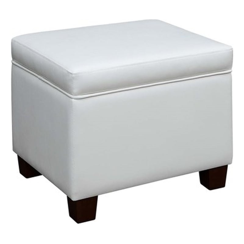 Pemberly Row Modern Storage Ottoman in Ivory Faux Leather Fabric