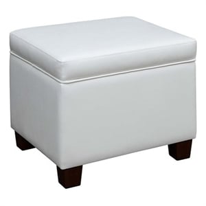 Pemberly Row Modern Storage Ottoman in Ivory Faux Leather Fabric
