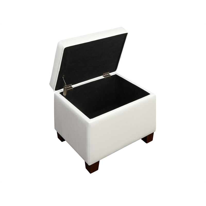 Pemberly Row Modern Storage Ottoman in Ivory Faux Leather Fabric