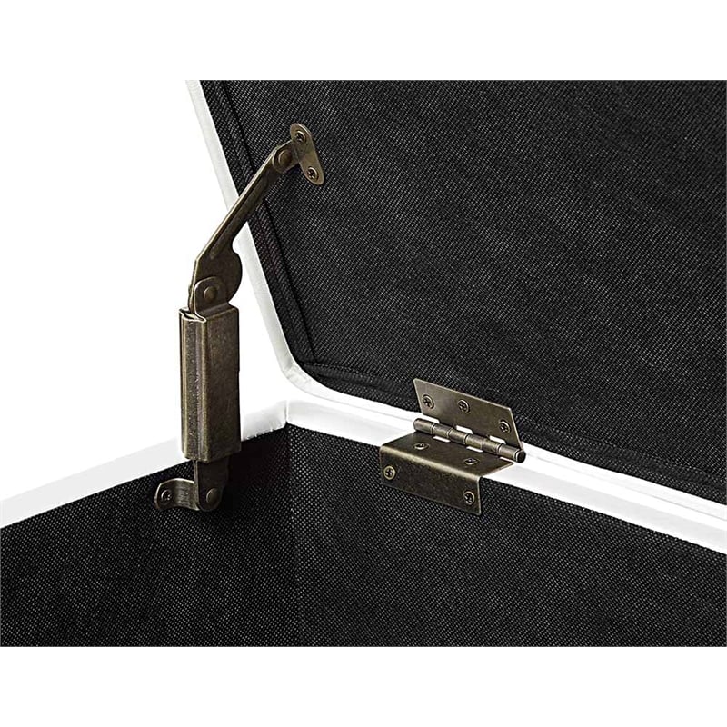 Pemberly Row Modern Storage Ottoman in Ivory Faux Leather Fabric