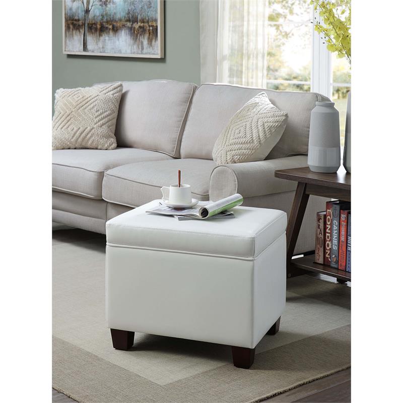 Pemberly Row Modern Storage Ottoman in Ivory Faux Leather Fabric