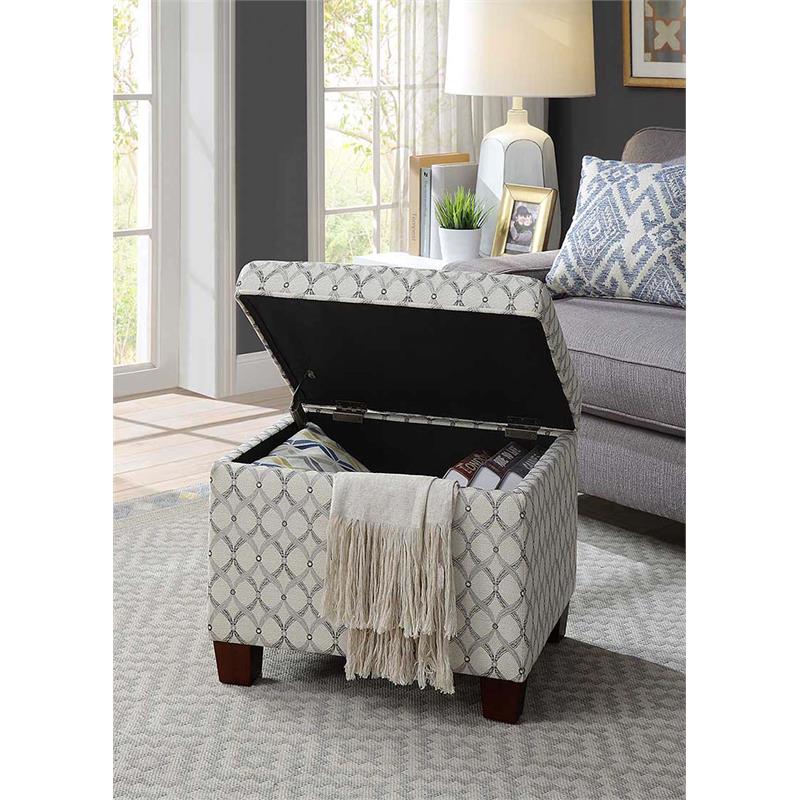 Pemberly Row Storage Ottoman in Gray Faux Leather Print Fabric