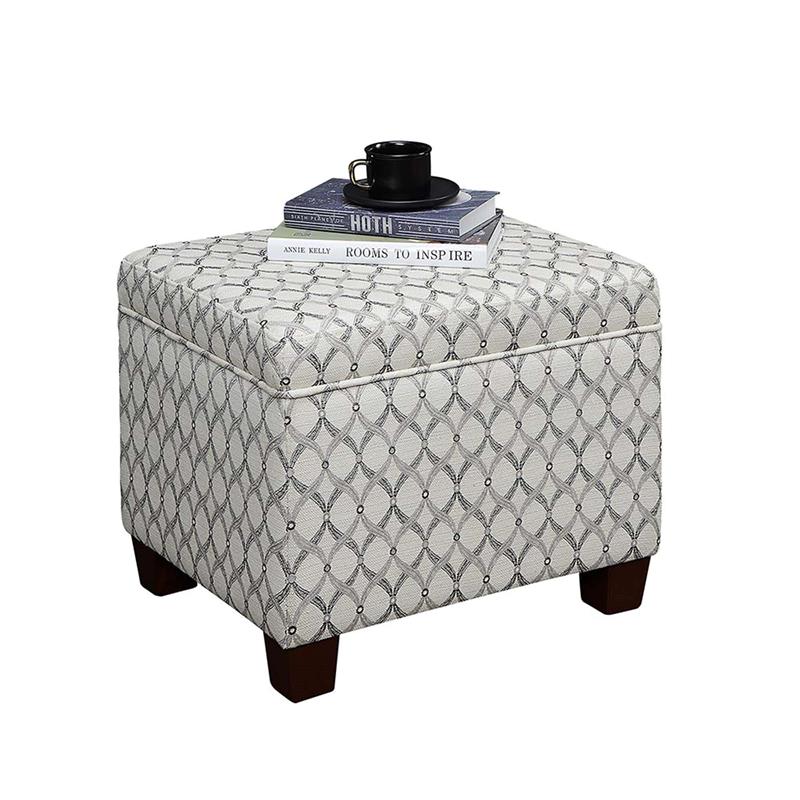 Pemberly Row Storage Ottoman in Gray Faux Leather Print Fabric