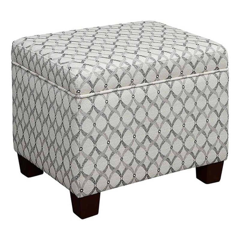 Pemberly Row Storage Ottoman in Gray Faux Leather Print Fabric