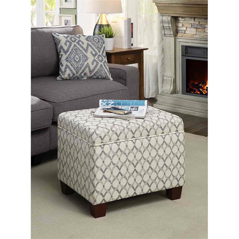 Pemberly Row Storage Ottoman in Gray Faux Leather Print Fabric