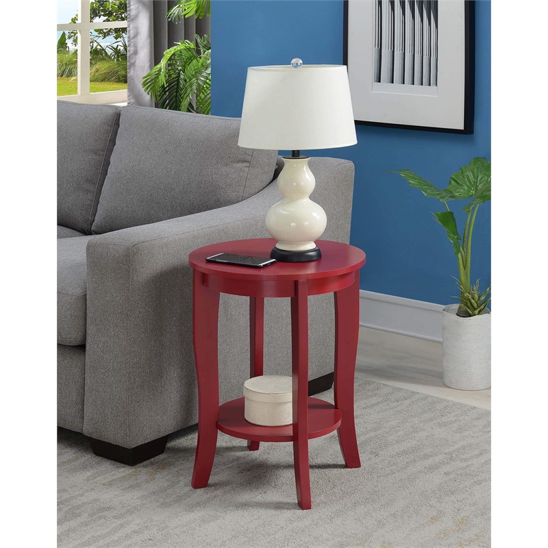 Pemberly Row Contemporary Round End Table in Red Wood Finish