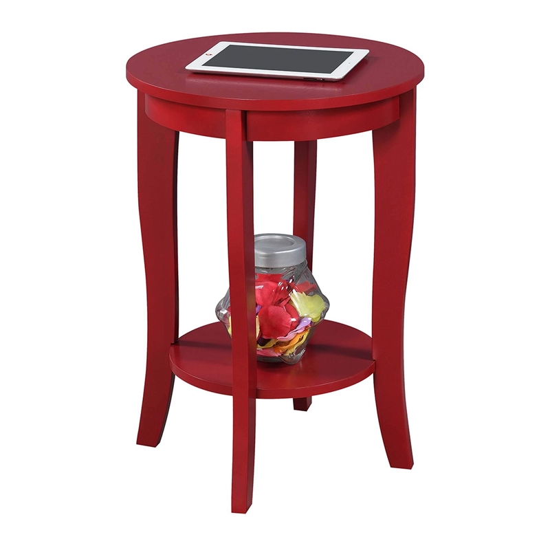 Pemberly Row Contemporary Round End Table in Red Wood Finish