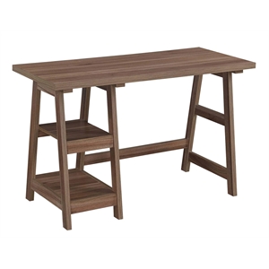 Pemberly Row Modern Trestle Writing Desk in Cappuccino Wood Finish