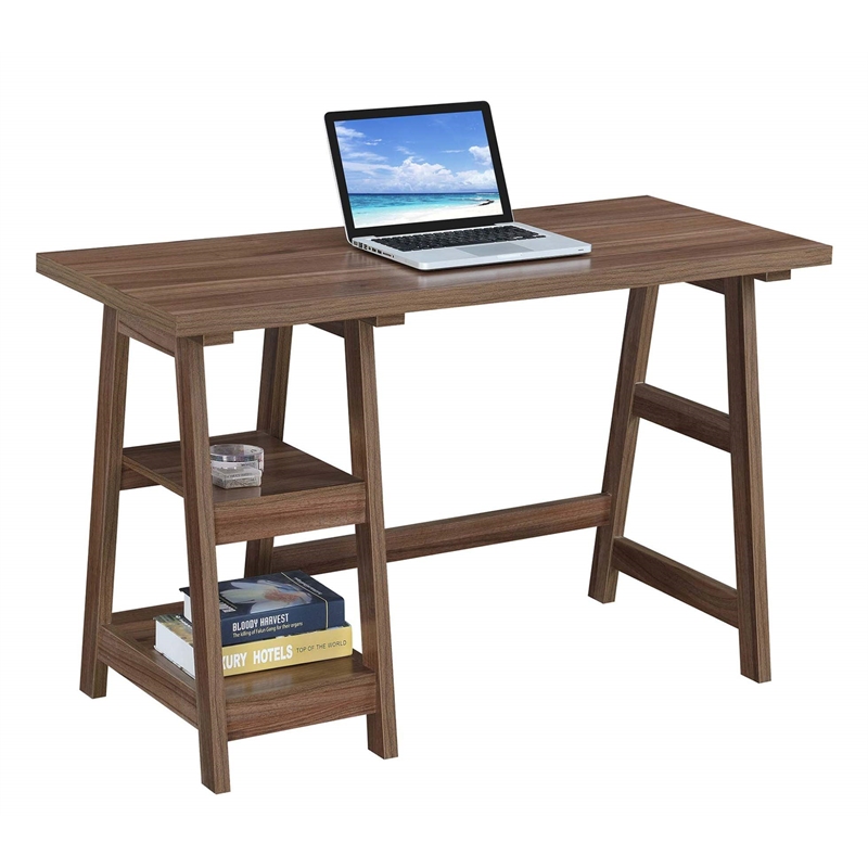 Pemberly Row Modern Trestle Writing Desk in Cappuccino Wood Finish