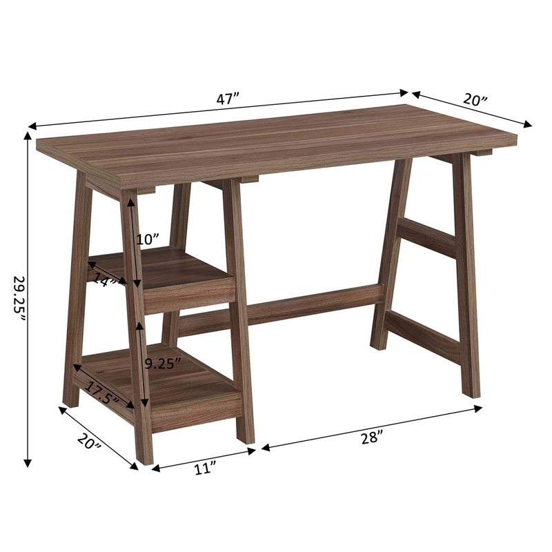 Pemberly Row Modern Trestle Writing Desk in Cappuccino Wood Finish