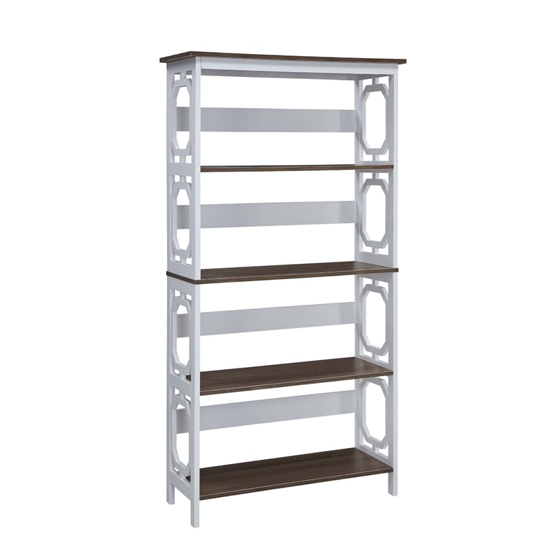 Pemberly Row Five-Tier Bookcase in White and Espresso Wood Finish