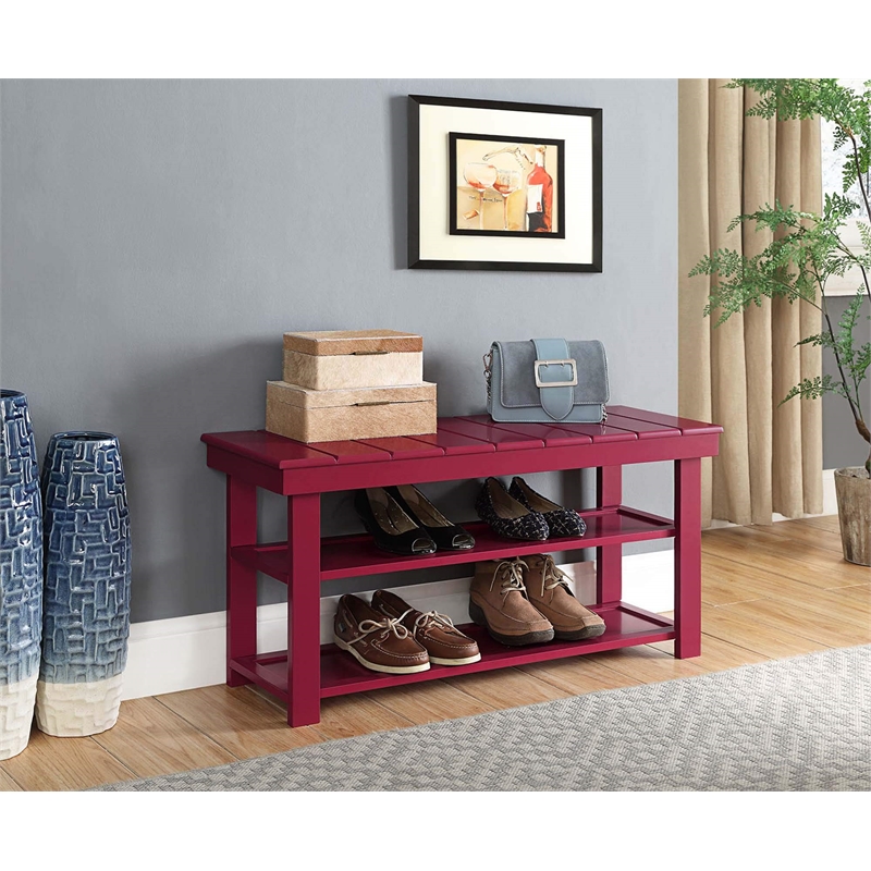 Pemberly Row Modern Utility Mudroom Bench in Red Wood Finish