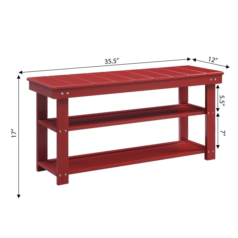 Pemberly Row Modern Utility Mudroom Bench in Red Wood Finish