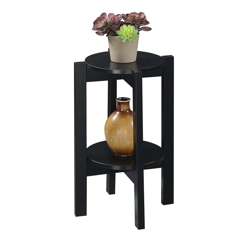 Pemberly Row Contemporary Medium Plant Stand in Black Wood Finish