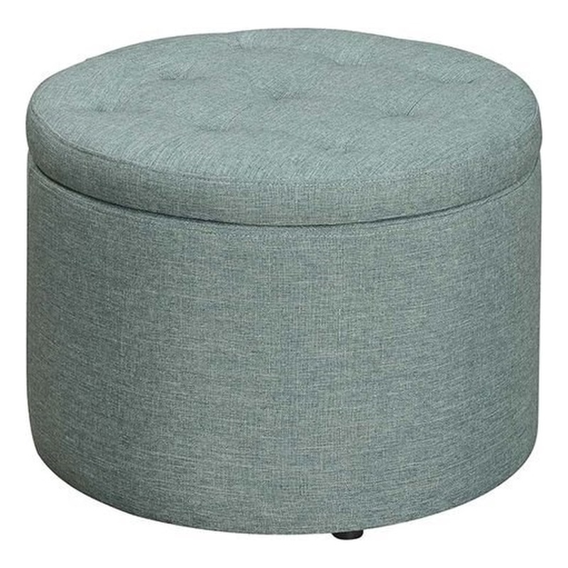Pemberly Row Contemporary Round Shoe Ottoman in Green Fabric