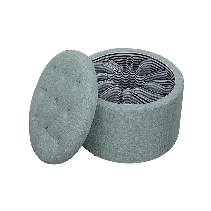 Pemberly Row Contemporary Round Shoe Ottoman in Green Fabric