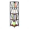 Pemberly Row Black Metal Five-Tier Corner Bookcase in Cherry Wood