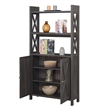 Pemberly Row Black Metal Five-Tier Corner Bookcase in Cherry Wood