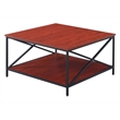 Pemberly Row Modern Black Metal Square Coffee Table in Cherry Wood