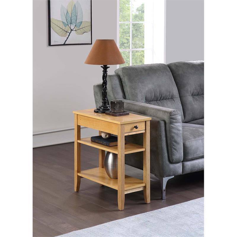 Pemberly Row Three-Tier End Table With Drawer in Natural Wood Finish