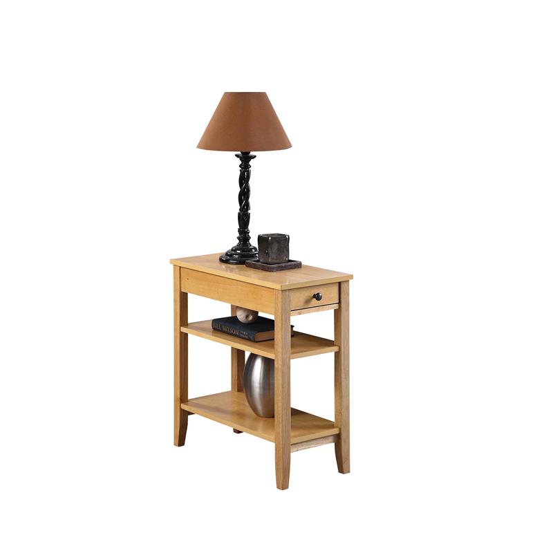 Pemberly Row Three-Tier End Table With Drawer in Natural Wood Finish