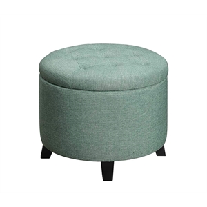 Pemberly Row Contemporary Round Ottoman in Mint Green Fabric