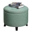 Pemberly Row Contemporary Round Ottoman in Mint Green Fabric