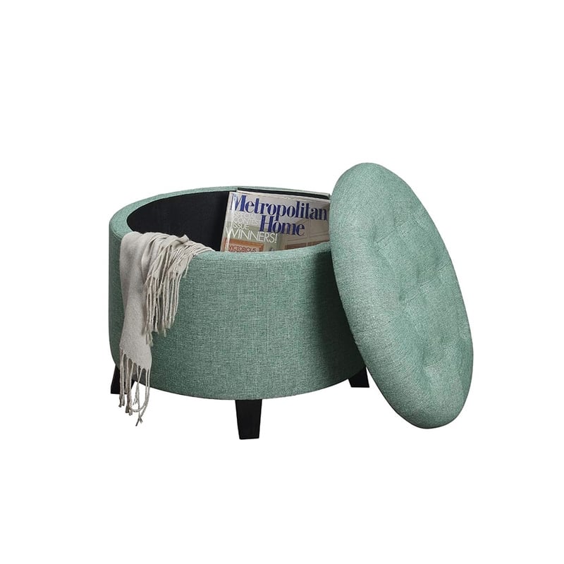 Pemberly Row Contemporary Round Ottoman in Mint Green Fabric