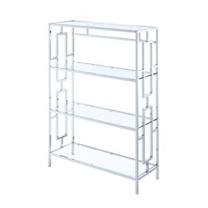 Pemberly Row Four-Tier Bookcase in Clear Glass and Chrome Metal Frame