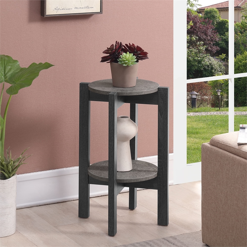 Pemberly Row Contemporary Medium Plant Stand in Gray Wood Finish