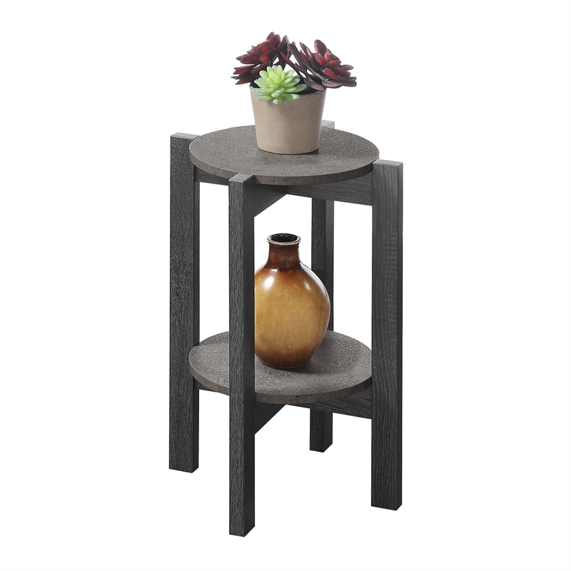 Pemberly Row Contemporary Medium Plant Stand in Gray Wood Finish