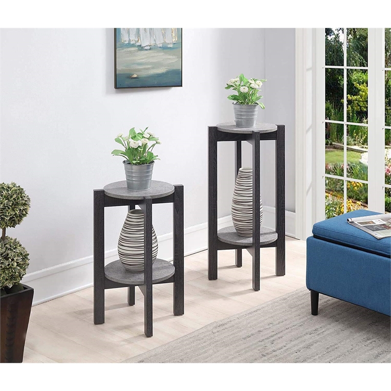 Pemberly Row Contemporary Medium Plant Stand in Gray Wood Finish