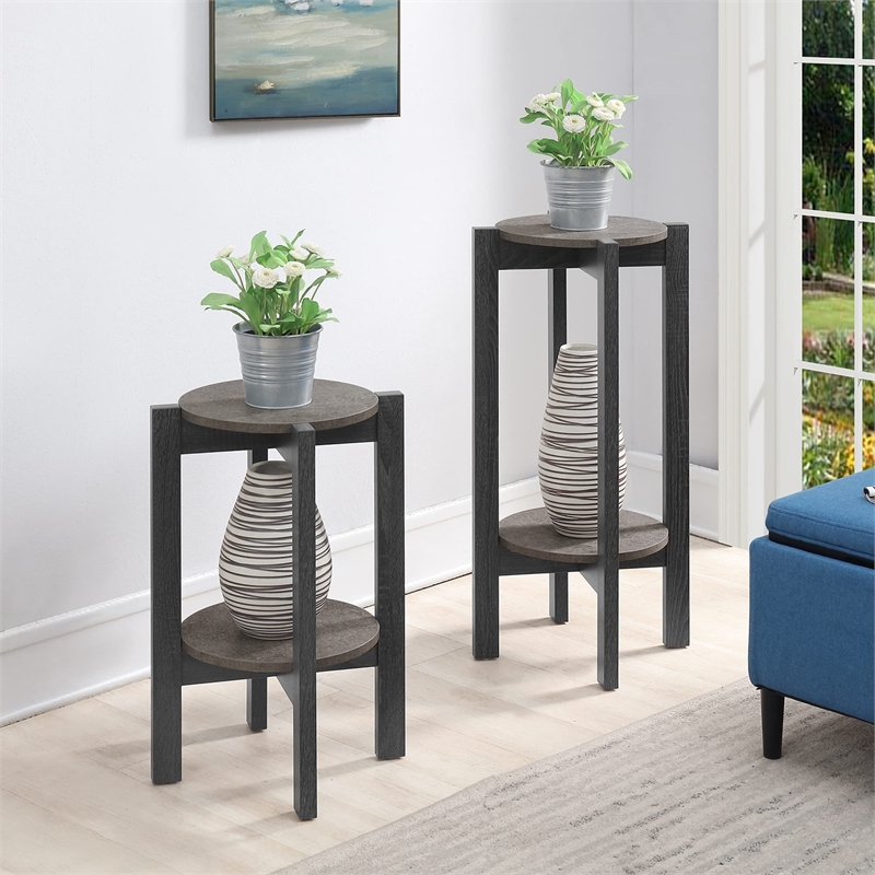 Pemberly Row Contemporary Medium Plant Stand in Gray Wood Finish