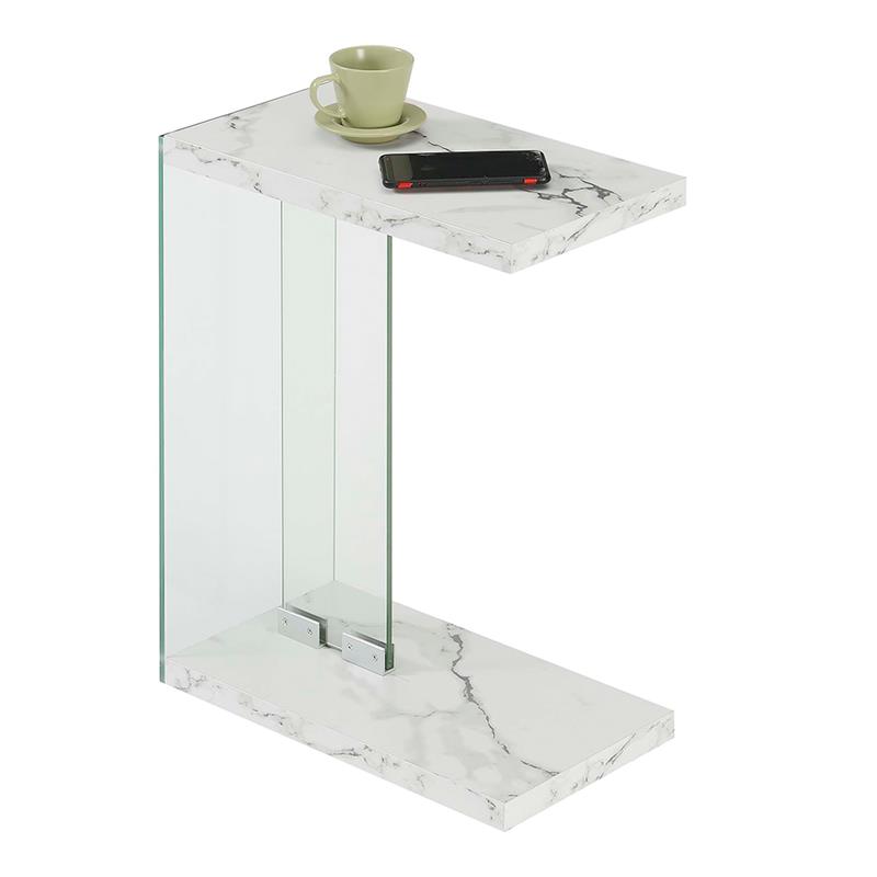 Pemberly Row Modern C End Table in White Faux Marble Wood Finish