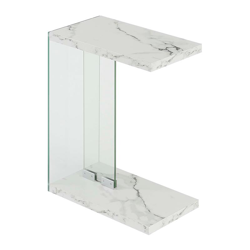 Pemberly Row Modern C End Table in White Faux Marble Wood Finish