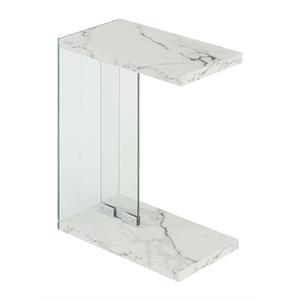 Pemberly Row Modern C End Table in White Faux Marble Wood Finish