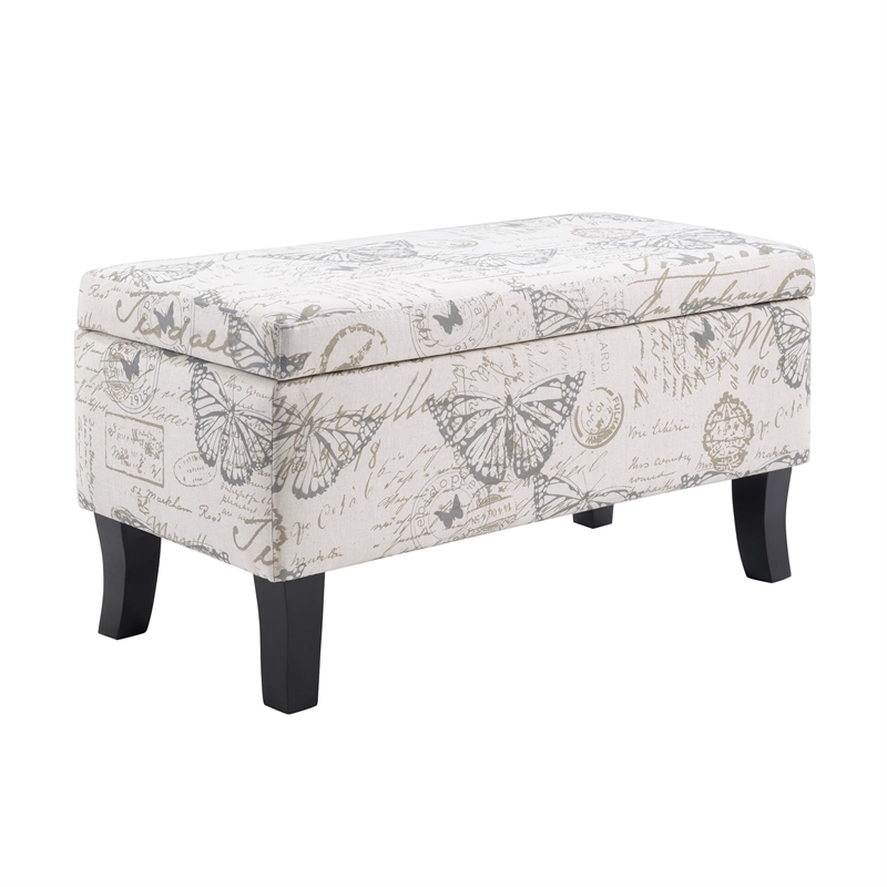 Pemberly Row Contemporary Storage Ottoman in Dark Blue Fabric