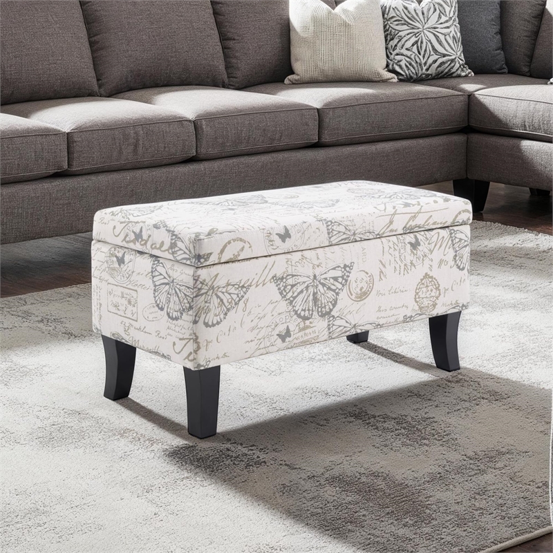 Pemberly Row Contemporary Storage Ottoman in Dark Blue Fabric
