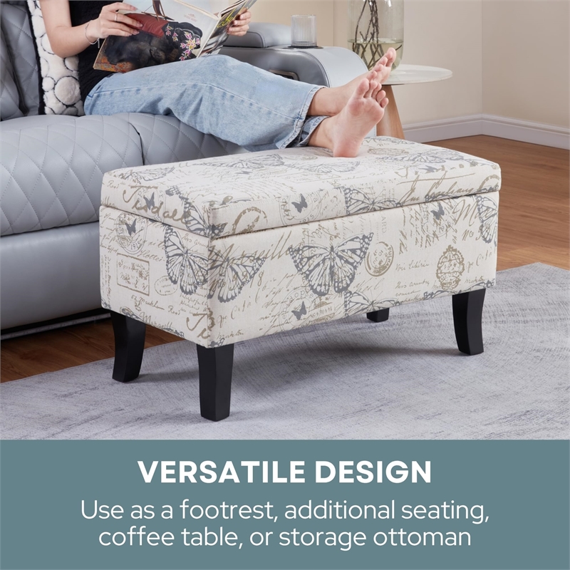 Pemberly Row Contemporary Storage Ottoman in Dark Blue Fabric