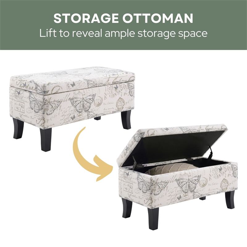 Pemberly Row Contemporary Storage Ottoman in Dark Blue Fabric