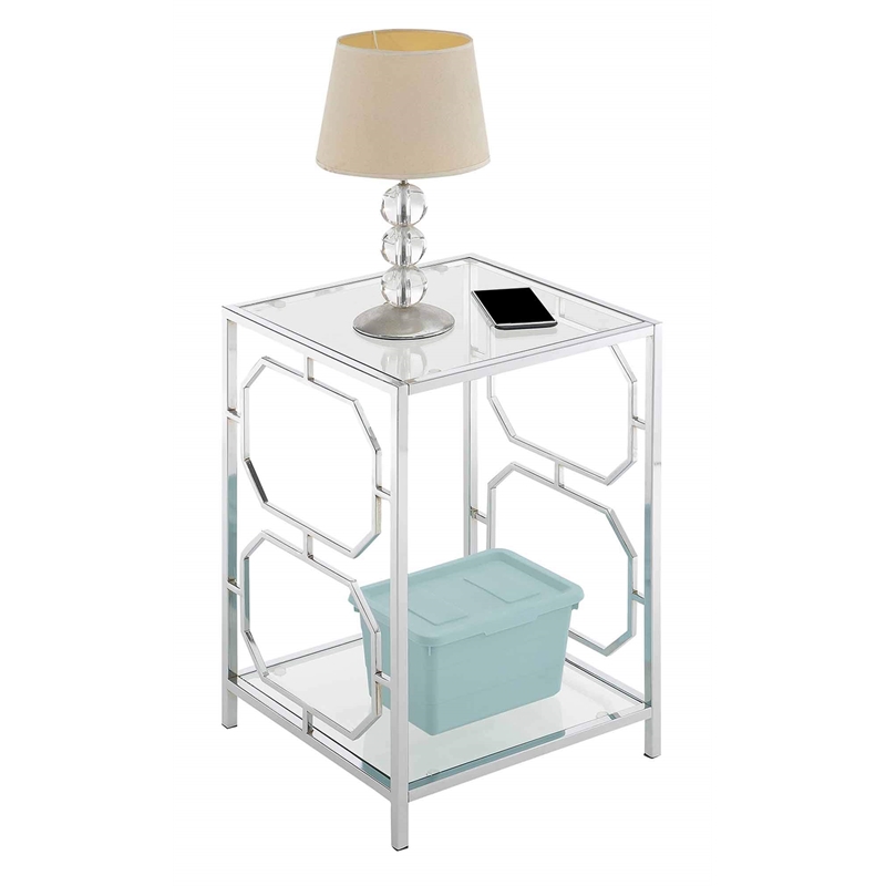 Pemberly Row Chrome End Table in Clear Glass with Chrome Frame