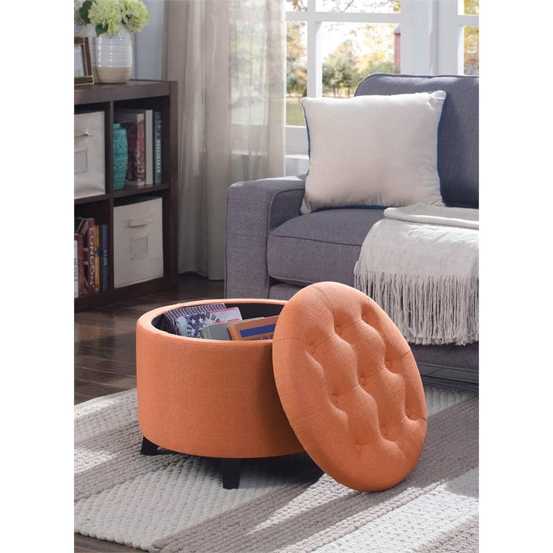 Pemberly Row Contemporary Round Ottoman in Red Fabric Finish