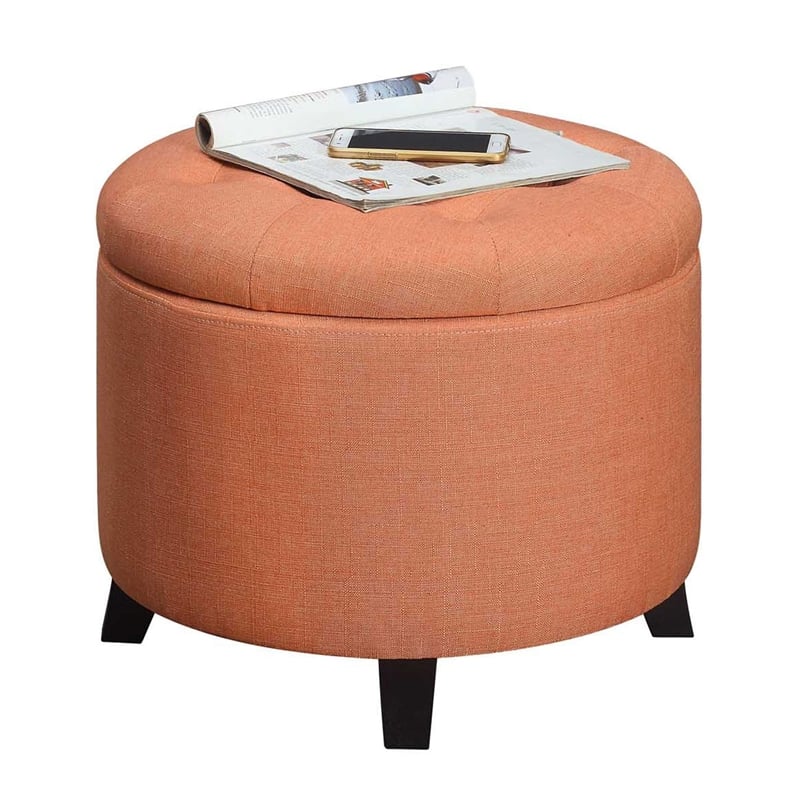 Pemberly Row Contemporary Round Ottoman in Red Fabric Finish
