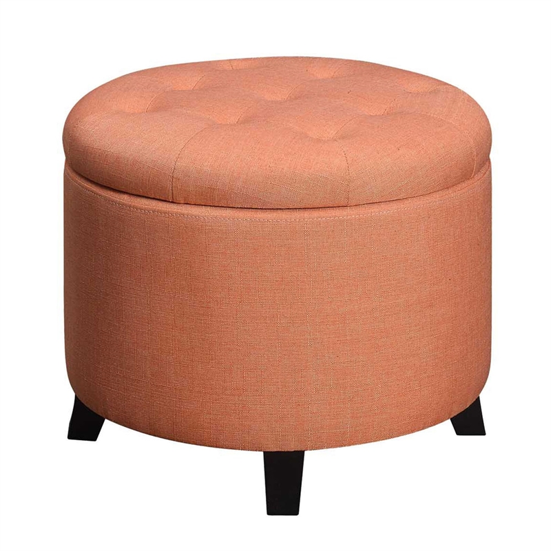 Pemberly Row Contemporary Round Ottoman in Red Fabric Finish